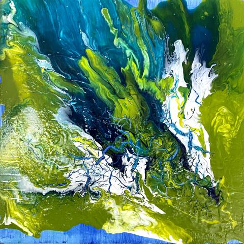 A photograph of an abstract acrylic painting