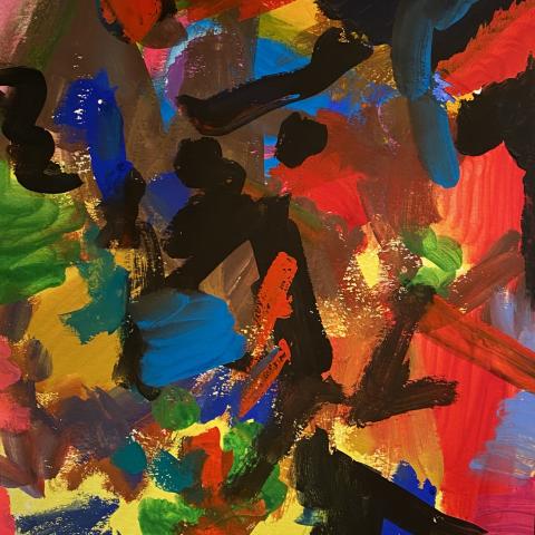 A photograph of an abstract acrylic painting