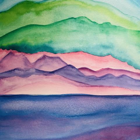 A photograph of an abstract watercolor painting