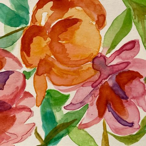 A photograph of a watercolor painting of Peonies