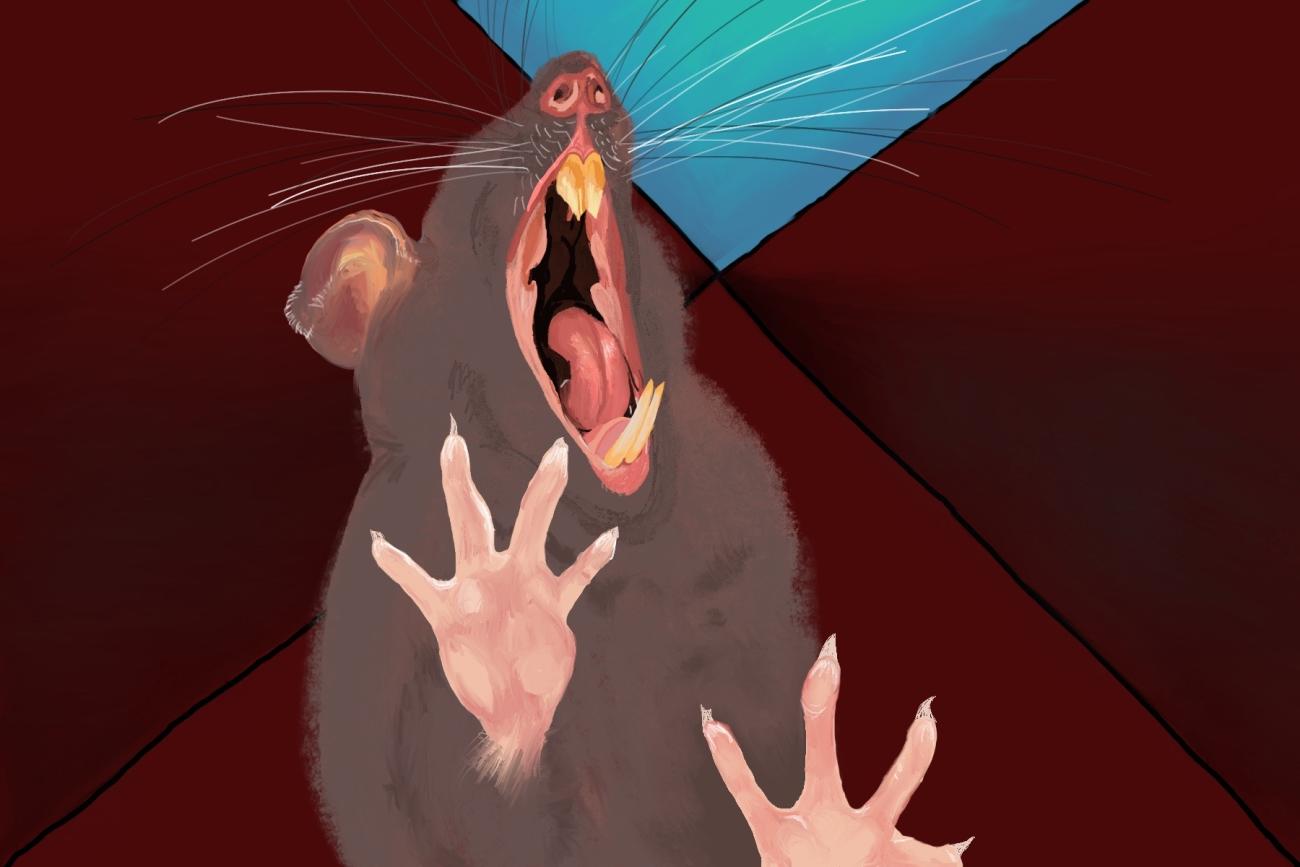 A digital painting of a rat screaming