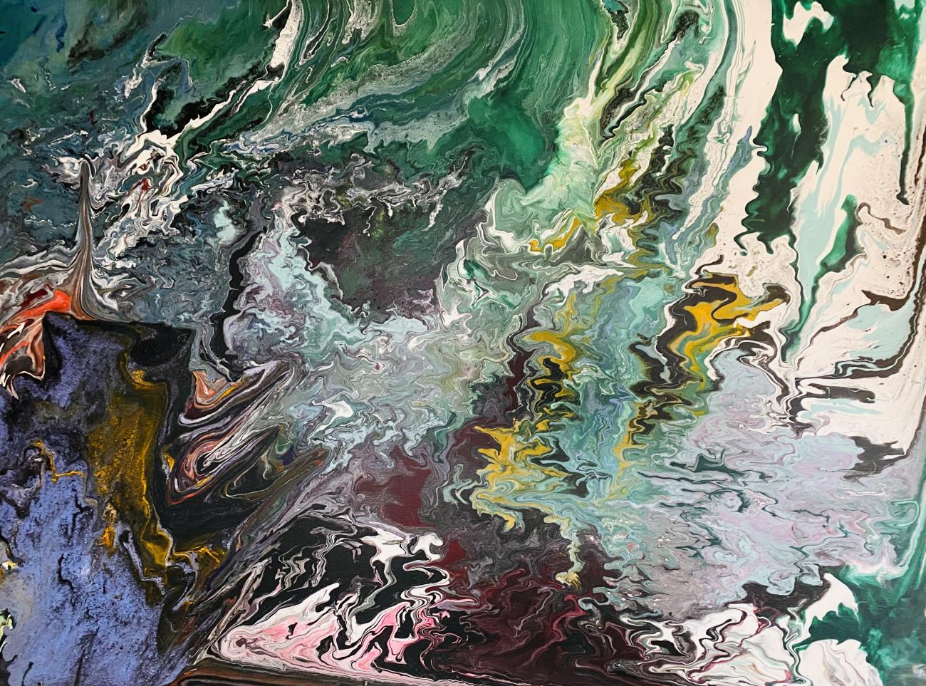 A photograph of an abstract acrylic painting