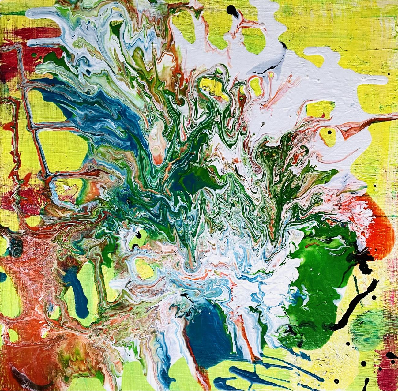 A photograph of an abstract acrylic painting