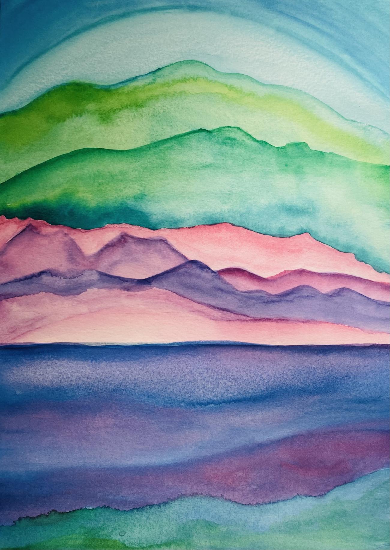 A photograph of an abstract watercolor painting